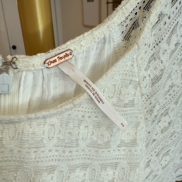 Free People Ivory White Lace Scalloped Candy Short Sleeve Mini Dress- Size 2 - Picture 6 of 8
